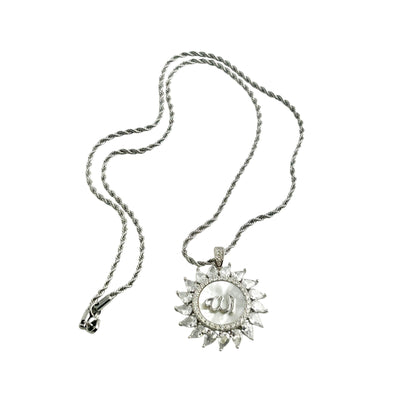Sterling Silver Mother of Pearl CZ Allah Pendant Necklace