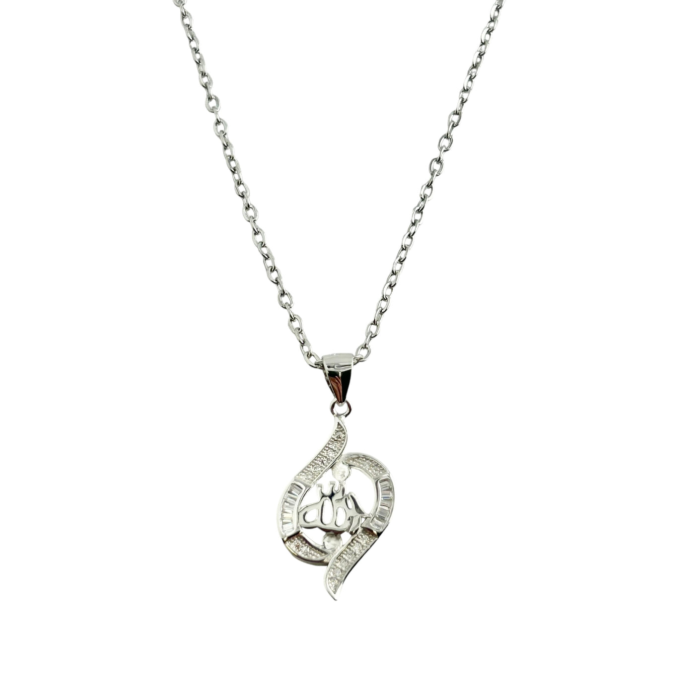 Sterling Silver CZ Allah Pendant Necklace
